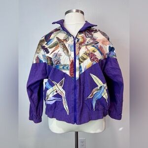 VTG 1980s Feather Print Purple Jacket